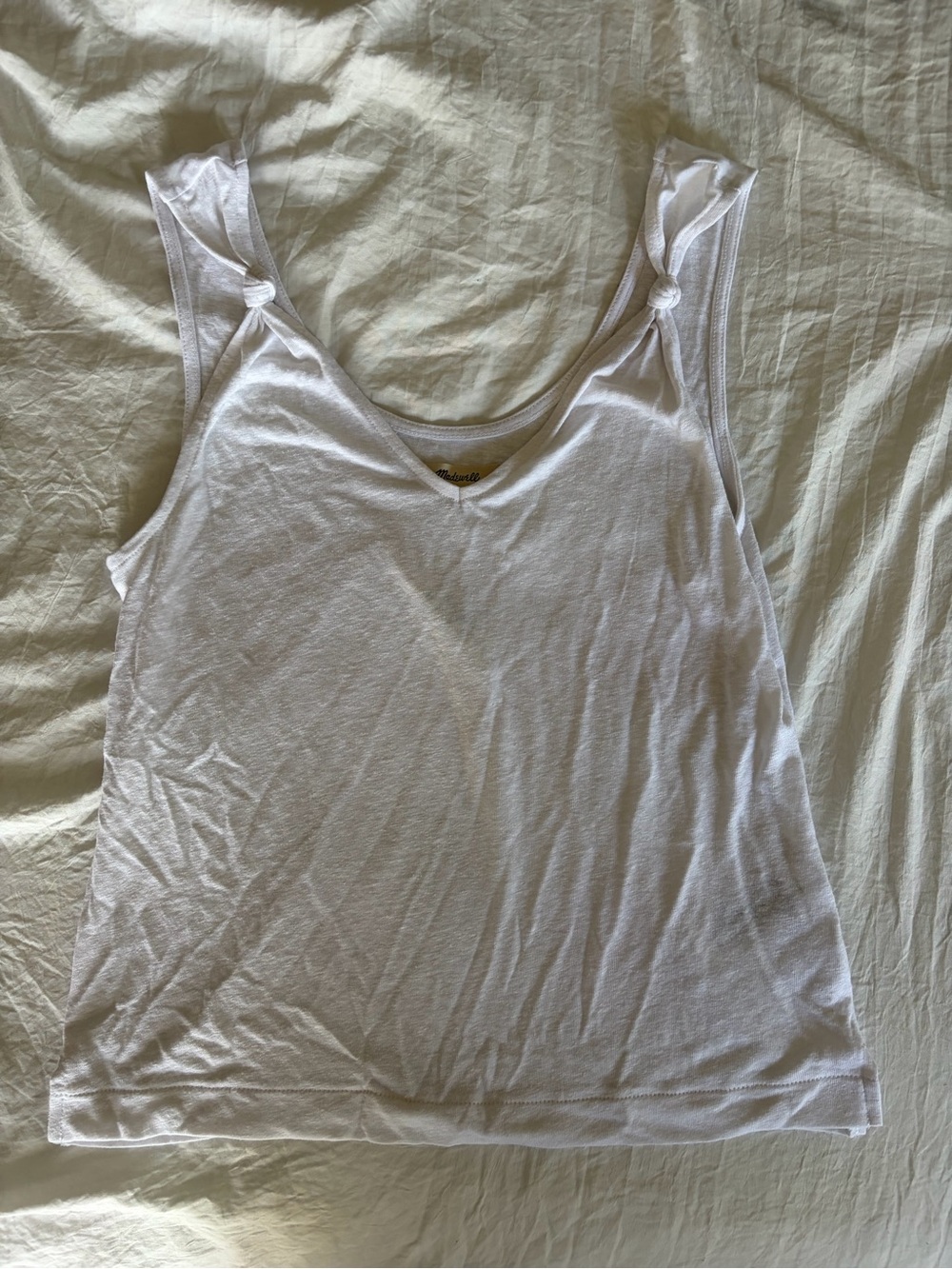 Madewell White Knot-Shoulder Tank Top